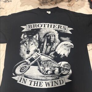 Brothers In The Wind Black Tee - Native & Motorcycle Motif | Custom Designed XXL